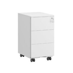 Mobile File Cabinet with 3 Lockable Drawers Pre-Assembled Matte White
