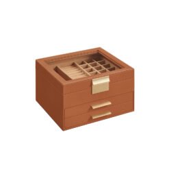 3-Tier Jewellery Box with Lid Caramel Brown and Gold