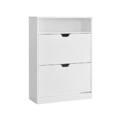 3-Tier Shoe Cabinet with 2 Flip Doors Cloud White