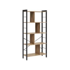 5-Tier Standing Bookshelf Camel Brown and Ink Black