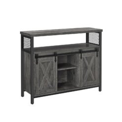 Sliding Barn Door Sideboard with Adjustable Shelves, Stone Grey & Ink Black
