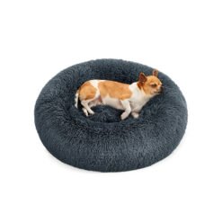 Calming Donut Pet Bed for Dogs & Cats - Plush Washable Cover, 60cm Dark Grey