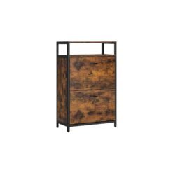 Shoe Cabinet with 2 Flip Doors Rustic Brown and Black