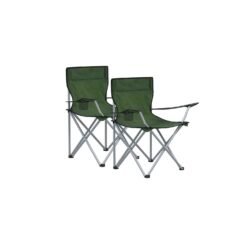 Set of 2 Green Foldable Camping Chairs with Armrest