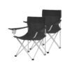 Set of 2 Black Portable Camping Chairs with Armrest
