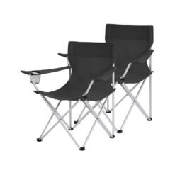Set of 2 Black Portable Camping Chairs with Armrest