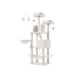 168 cm Tall Cat Tree with 13 Scratching Posts Cream White