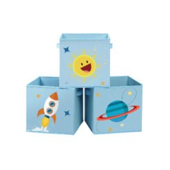 Set of 3 Blue Fabric Cube Storage Bins
