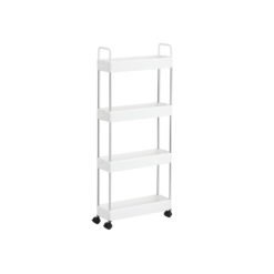 White Narrow Storage Cart with 4 Baskets & Handle