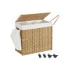 160L Rolling Laundry Hamper with 3 Compartments & Wheels - Synthetic Rattan Basket, Removable Liner for Bedroom/Laundry Room, Natural