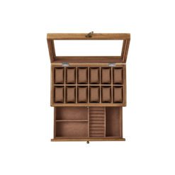 Watch Box with 12 Slots, 2-Tier Wood Watch Case with Large Glass Lid