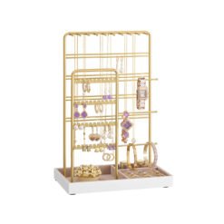 Jewellery Stand Metal Frame Velvet Tray Pale Gold