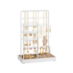 Jewellery Stand Metal Frame Velvet Tray Matte White