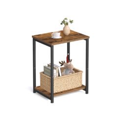 Industrial Storage Side Table with Steel Frame - Multi-Use for Living Room & Bedroom, Rustic Brown/Black