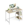 100 cm Wide Computer Desk with 2 Shelves Natural Beige and Pearl White