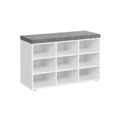 Storage Bench with Padded Seat and 9 Compartments White