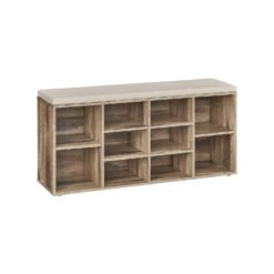Shoe Bench with Padded Seat and 10 Compartments Camel Brown