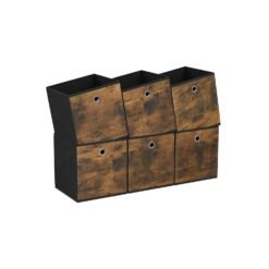 Foldable Storage Cubes Set of 6: 33cm Cube Bins with Handles, Oxford & Non-Woven Fabric, Rustic Brown & Black