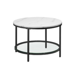 Round Coffee Table Marble White and Ink Black