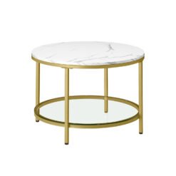 Round Coffee Table Marble White and Pale Gold