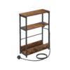 3-Tier Slim Side Table with Charging Station Rustic Brown and Ink Black