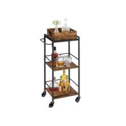 Kitchen Serving Cart with Removable Tray 3-Tier Rustic Brown and Black