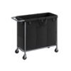 200L 3-Compartment Laundry Basket on Wheels Ink Black