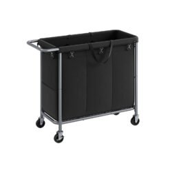 200L 3-Compartment Laundry Basket on Wheels Ink Black