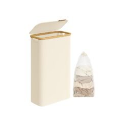 Laundry Basket with Lid 65L Space-Saving 42 x 22.5 x 70.5 cm Cream White