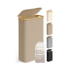 Laundry Basket with Lid 65 L Space-Saving 42 x 22.5 x 70.5 cm Camel Brown