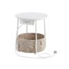Side Table with Power Outlets Matte White and Camel Brown