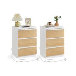 KAILYN Collection - Set of 2 Bedside Table with Charging Station Cloud White and Almond Yellow