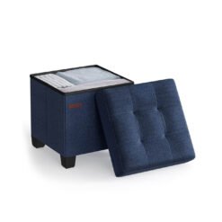 Storage Ottoman Foldable Small Ottoman Foot Rest 38 x 38 cm Midnight Blue