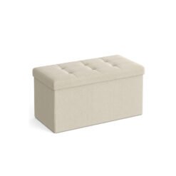 38 x 76 x 38 cm Foldable Small Storage Ottoman Cream White
