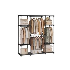 Portable Clothes Wardrobe with Compartments Ink Black