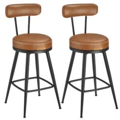 Modern Swivel Bar Stools Set of 2 - Mid-Century Leather Counter Chairs 65cm for Kitchen & Home Bars
