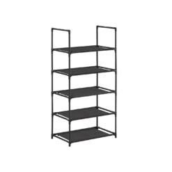 SONGMICS 5-Tier Metal Shoe Rack: Space-Saving Shoe Organizer with Non-Woven Shelves, 28x45x89cm for Bedroom/Hallway, Black
