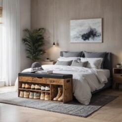 Entryway Storage Bench with Hidden Compartments, Padded Seat Shoe Organiser, for Bedroom, Brown