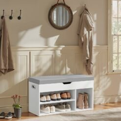 Storage Bench with Padded Seat, Shoe Bench for Living Room Lounge Hallway Bedroom, Loads 150 kg, White