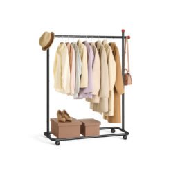 Clothes Rail on Wheels with 1 Clothes Hanging Rail Ink Black