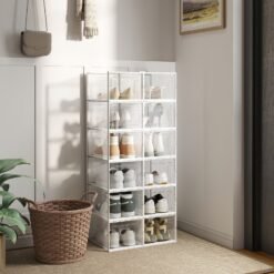 Stackable Shoe Boxes, Pack of 12 Shoe Storage Organizers, 9.9 x 13.7 x 7.4 Inches