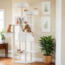 XL Cat Tree Tower for Multi-Cat Households, White