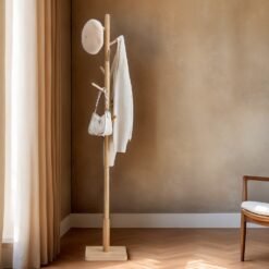 Solid Wood Coat Rack, Free Standing Hall Coat Tree with 8 Hooks, 3 Height Options