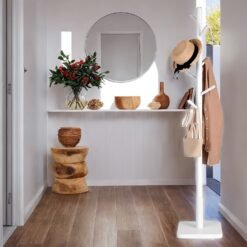 Wood Hat and Coat Stand, Height Adjustable, White