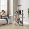 Plush Cat Condo with Sisal Posts, Light Grey