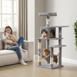 Plush Cat Condo with Sisal Posts, Light Grey