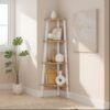 Corner Ladder Shelf, 4 Tiers, Natural and White