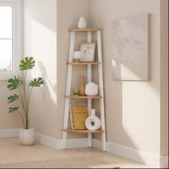 Corner Ladder Shelf, 4 Tiers, Natural and White