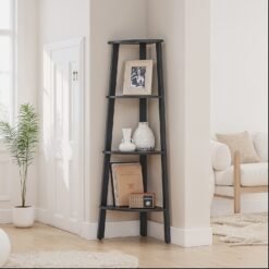 Corner Shelf, 4-Tier Corner Bookshelf, Storage Shelving Unit with Steel Frame