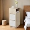 Narrow Side Table with 2 Drawers, Nightstand for Bedroom, Flexible Storage Assembly, Living Room, Beige